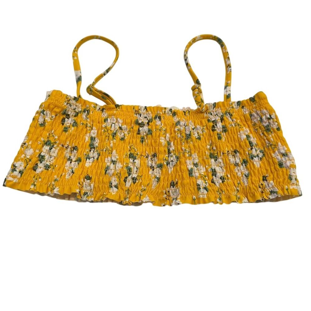 Cabana del Sol Women's Floral Smocked Bikini Top Yellow Size M - Picture 2 of 3